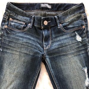 Dark Lightly Distressed Express Skinny Jeans